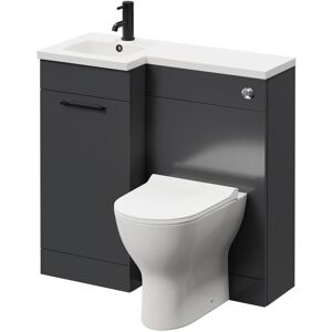 Napoli Combination Gloss Grey 900mm Vanity Unit Toilet Suite with Left Hand L Shaped 1 Tap Hole Round Basin and Single Door with Matt Black Handle Napoli Combination Gloss Grey 900mm Vanity Unit Toilet Suite with Left Hand L Shaped 1 Tap Hole Round Basin and Single Door with Matt Black Handle
