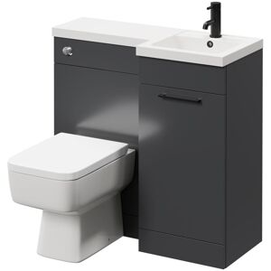 Napoli Combination Gloss Grey 900mm Vanity Unit Toilet Suite with Right Hand L Shaped 1 Tap Hole Basin and Single Door with Matt Black Handle Napoli Combination Gloss Grey 900mm Vanity Unit Toilet Suite with Right Hand L Shaped 1 Tap Hole Basin and Single Door with Matt Black Handle