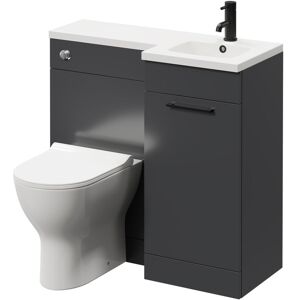 Napoli Combination Gloss Grey 900mm Vanity Unit Toilet Suite with Right Hand L Shaped 1 Tap Hole Round Basin and Single Door with Matt Black Handle Napoli Combination Gloss Grey 900mm Vanity Unit Toilet Suite with Right Hand L Shaped 1 Tap Hole Round Basin and Single Door with Matt Black Handle
