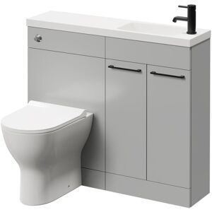 Combination Gloss Grey Pearl 1000mm Vanity Unit Toilet Suite with Slimline 1 Tap Hole Round Basin and 2 Doors with Matt Black Handles - Napoli Combination Gloss Grey Pearl 1000mm Vanity Unit Toilet Suite with Slimline 1 Tap Hole Round Basin and 2 Doors with Matt Black Handles - Napoli