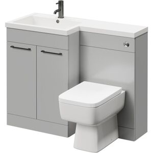 Combination Gloss Grey Pearl 1100mm Vanity Unit Toilet Suite with Left Hand l Shaped 1 Tap Hole Basin and 2 Doors with Gunmetal Grey Handles - Napoli Combination Gloss Grey Pearl 1100mm Vanity Unit Toilet Suite with Left Hand l Shaped 1 Tap Hole Basin and 2 Doors with Gunmetal Grey Handles - Napoli
