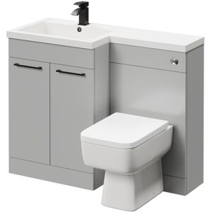 Combination Gloss Grey Pearl 1100mm Vanity Unit Toilet Suite with Left Hand l Shaped 1 Tap Hole Basin and 2 Doors with Matt Black Handles - Napoli Combination Gloss Grey Pearl 1100mm Vanity Unit Toilet Suite with Left Hand l Shaped 1 Tap Hole Basin and 2 Doors with Matt Black Handles - Napoli
