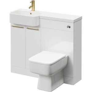 NAPOLI Combination Gloss White 1000mm Vanity Unit Toilet Suite with Left Hand Round Semi Recessed 1 Tap Hole Basin and 2 Doors with Brushed Brass Handles NAPOLI Combination Gloss White 1000mm Vanity Unit Toilet Suite with Left Hand Round Semi Recessed 1 Tap Hole Basin and 2 Doors with Brushed Brass Handles