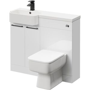 NAPOLI Combination Gloss White 1000mm Vanity Unit Toilet Suite with Left Hand Round Semi Recessed 1 Tap Hole Basin and 2 Doors with Matt Black Handles NAPOLI Combination Gloss White 1000mm Vanity Unit Toilet Suite with Left Hand Round Semi Recessed 1 Tap Hole Basin and 2 Doors with Matt Black Handles