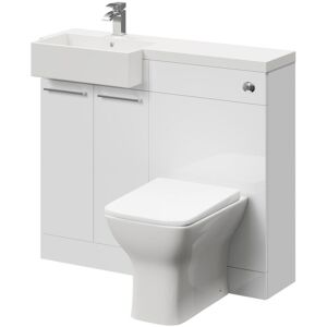 NAPOLI Combination Gloss White 1000mm Vanity Unit Toilet Suite with Left Hand Square Semi Recessed 1 Tap Hole Basin and 2 Doors with Polished Chrome Handles NAPOLI Combination Gloss White 1000mm Vanity Unit Toilet Suite with Left Hand Square Semi Recessed 1 Tap Hole Basin and 2 Doors with Polished Chrome Handles