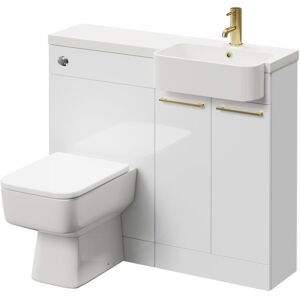 NAPOLI Combination Gloss White 1000mm Vanity Unit Toilet Suite with Right Hand Round Semi Recessed 1 Tap Hole Basin and 2 Doors with Brushed Brass Handles NAPOLI Combination Gloss White 1000mm Vanity Unit Toilet Suite with Right Hand Round Semi Recessed 1 Tap Hole Basin and 2 Doors with Brushed Brass Handles