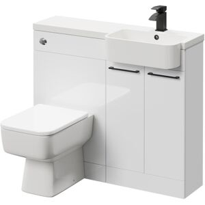 NAPOLI Combination Gloss White 1000mm Vanity Unit Toilet Suite with Right Hand Round Semi Recessed 1 Tap Hole Basin and 2 Doors with Matt Black Handles NAPOLI Combination Gloss White 1000mm Vanity Unit Toilet Suite with Right Hand Round Semi Recessed 1 Tap Hole Basin and 2 Doors with Matt Black Handles