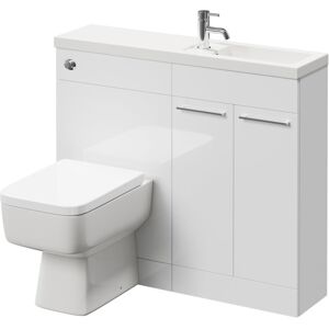 Combination Gloss White 1000mm Vanity Unit Toilet Suite with Slimline 1 Tap Hole Basin and 2 Doors with Polished Chrome Handles - Napoli Combination Gloss White 1000mm Vanity Unit Toilet Suite with Slimline 1 Tap Hole Basin and 2 Doors with Polished Chrome Handles - Napoli