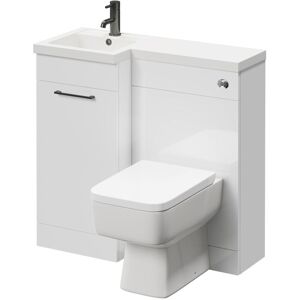 Combination Gloss White 900mm Vanity Unit Toilet Suite with Left Hand l Shaped 1 Tap Hole Basin and Single Door with Gunmetal Grey Handle - Napoli Combination Gloss White 900mm Vanity Unit Toilet Suite with Left Hand l Shaped 1 Tap Hole Basin and Single Door with Gunmetal Grey Handle - Napoli
