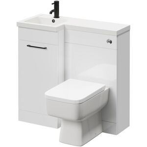 Combination Gloss White 900mm Vanity Unit Toilet Suite with Left Hand l Shaped 1 Tap Hole Basin and Single Door with Matt Black Handle - Napoli Combination Gloss White 900mm Vanity Unit Toilet Suite with Left Hand l Shaped 1 Tap Hole Basin and Single Door with Matt Black Handle - Napoli