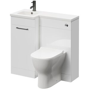 NAPOLI Combination Gloss White 900mm Vanity Unit Toilet Suite with Left Hand l Shaped 1 Tap Hole Round Basin and Single Door with Gunmetal Grey Handle NAPOLI Combination Gloss White 900mm Vanity Unit Toilet Suite with Left Hand l Shaped 1 Tap Hole Round Basin and Single Door with Gunmetal Grey Handle