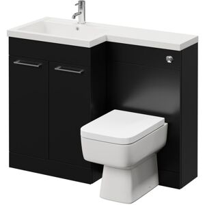 Combination Matt Black 1100mm Vanity Unit Toilet Suite with Left Hand l Shaped 1 Tap Hole Basin and 2 Doors with Chrome Handles - Napoli Combination Matt Black 1100mm Vanity Unit Toilet Suite with Left Hand l Shaped 1 Tap Hole Basin and 2 Doors with Chrome Handles - Napoli