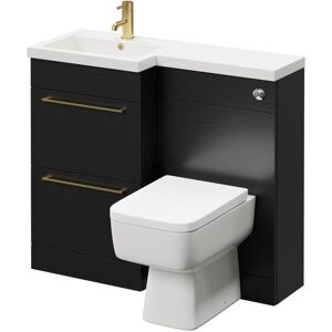 Napoli Combination Nero Oak 1000mm Vanity Unit Toilet Suite with Left Hand L Shaped 1 Tap Hole Basin and 2 Drawers with Brushed Brass Handles Napoli Combination Nero Oak 1000mm Vanity Unit Toilet Suite with Left Hand L Shaped 1 Tap Hole Basin and 2 Drawers with Brushed Brass Handles