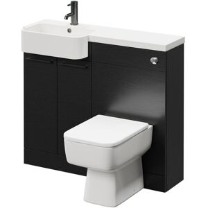 NAPOLI Combination Nero Oak 1000mm Vanity Unit Toilet Suite with Left Hand Round Semi Recessed 1 Tap Hole Basin and 2 Doors with Gunmetal Grey Handles NAPOLI Combination Nero Oak 1000mm Vanity Unit Toilet Suite with Left Hand Round Semi Recessed 1 Tap Hole Basin and 2 Doors with Gunmetal Grey Handles