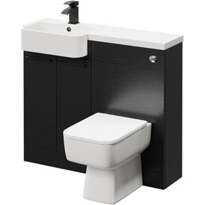 Combination Nero Oak 1000mm Vanity Unit Toilet Suite with Left Hand Round Semi Recessed 1 Tap Hole Basin and 2 Doors with Matt Black Handles - Napoli Combination Nero Oak 1000mm Vanity Unit Toilet Suite with Left Hand Round Semi Recessed 1 Tap Hole Basin and 2 Doors with Matt Black Handles - Napoli