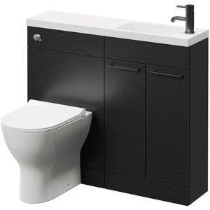 Combination Nero Oak 1000mm Vanity Unit Toilet Suite with Slimline 1 Tap Hole Round Basin and 2 Doors with Gunmetal Grey Handles - Napoli Combination Nero Oak 1000mm Vanity Unit Toilet Suite with Slimline 1 Tap Hole Round Basin and 2 Doors with Gunmetal Grey Handles - Napoli