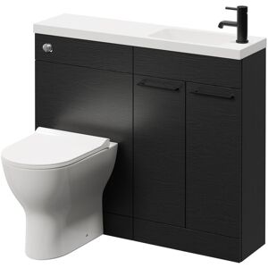 Combination Nero Oak 1000mm Vanity Unit Toilet Suite with Slimline 1 Tap Hole Round Basin and 2 Doors with Matt Black Handles - Napoli Combination Nero Oak 1000mm Vanity Unit Toilet Suite with Slimline 1 Tap Hole Round Basin and 2 Doors with Matt Black Handles - Napoli