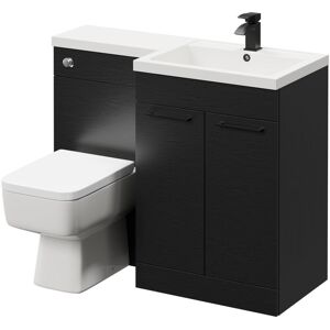 Napoli Combination Nero Oak 1100mm Vanity Unit Toilet Suite with Right Hand L Shaped 1 Tap Hole Basin and 2 Doors with Matt Black Handles Napoli Combination Nero Oak 1100mm Vanity Unit Toilet Suite with Right Hand L Shaped 1 Tap Hole Basin and 2 Doors with Matt Black Handles