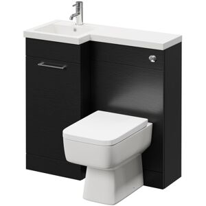 Combination Nero Oak 900mm Vanity Unit Toilet Suite with Left Hand l Shaped 1 Tap Hole Basin and Single Door with Polished Chrome Handle - Napoli Combination Nero Oak 900mm Vanity Unit Toilet Suite with Left Hand l Shaped 1 Tap Hole Basin and Single Door with Polished Chrome Handle - Napoli