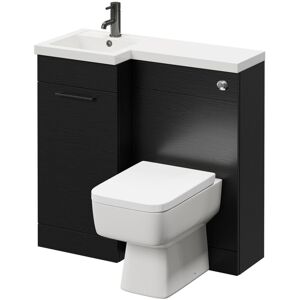 Combination Nero Oak 900mm Vanity Unit Toilet Suite with Left Hand l Shaped 1 Tap Hole Basin and Single Door with Gunmetal Grey Handle - Napoli Combination Nero Oak 900mm Vanity Unit Toilet Suite with Left Hand l Shaped 1 Tap Hole Basin and Single Door with Gunmetal Grey Handle - Napoli