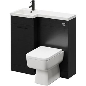 Combination Nero Oak 900mm Vanity Unit Toilet Suite with Left Hand l Shaped 1 Tap Hole Basin and Single Door with Matt Black Handle - Napoli Combination Nero Oak 900mm Vanity Unit Toilet Suite with Left Hand l Shaped 1 Tap Hole Basin and Single Door with Matt Black Handle - Napoli