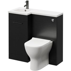 Combination Nero Oak 900mm Vanity Unit Toilet Suite with Left Hand l Shaped 1 Tap Hole Round Basin and Single Door with Gunmetal Grey Handle - Napoli Combination Nero Oak 900mm Vanity Unit Toilet Suite with Left Hand l Shaped 1 Tap Hole Round Basin and Single Door with Gunmetal Grey Handle - Napoli