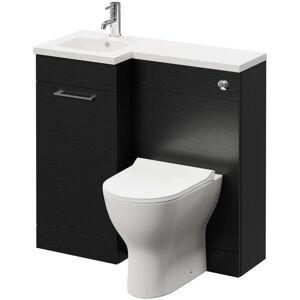NAPOLI Combination Nero Oak 900mm Vanity Unit Toilet Suite with Left Hand l Shaped 1 Tap Hole Round Basin and Single Door with Polished Chrome Handle NAPOLI Combination Nero Oak 900mm Vanity Unit Toilet Suite with Left Hand l Shaped 1 Tap Hole Round Basin and Single Door with Polished Chrome Handle