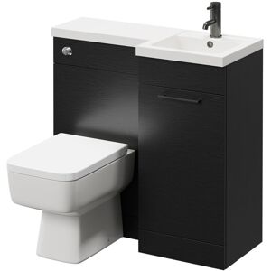 Combination Nero Oak 900mm Vanity Unit Toilet Suite with Right Hand l Shaped 1 Tap Hole Basin and Single Door with Gunmetal Grey Handle - Napoli Combination Nero Oak 900mm Vanity Unit Toilet Suite with Right Hand l Shaped 1 Tap Hole Basin and Single Door with Gunmetal Grey Handle - Napoli