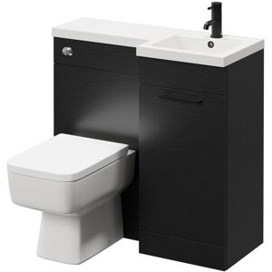 Combination Nero Oak 900mm Vanity Unit Toilet Suite with Right Hand l Shaped 1 Tap Hole Basin and Single Door with Matt Black Handle - Napoli Combination Nero Oak 900mm Vanity Unit Toilet Suite with Right Hand l Shaped 1 Tap Hole Basin and Single Door with Matt Black Handle - Napoli
