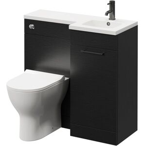 Combination Nero Oak 900mm Vanity Unit Toilet Suite with Right Hand l Shaped 1 Tap Hole Round Basin and Single Door with Gunmetal Grey Handle - Napoli Combination Nero Oak 900mm Vanity Unit Toilet Suite with Right Hand l Shaped 1 Tap Hole Round Basin and Single Door with Gunmetal Grey Handle - Napoli