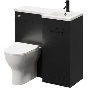 Combination Nero Oak 900mm Vanity Unit Toilet Suite with Right Hand l Shaped 1 Tap Hole Round Basin and Single Door with Matt Black Handle - Napoli Combination Nero Oak 900mm Vanity Unit Toilet Suite with Right Hand l Shaped 1 Tap Hole Round Basin and Single Door with Matt Black Handle - Napoli