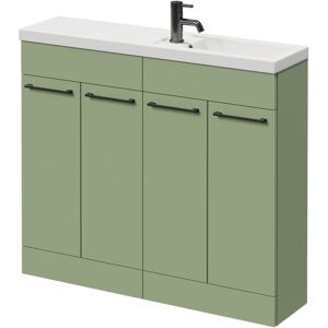 Napoli - Combination Olive Green 1000mm Floor Standing Vanity Unit with Slimline 1 Tap Hole Basin and 4 Doors with Gunmetal Grey Handles Napoli - Combination Olive Green 1000mm Floor Standing Vanity Unit with Slimline 1 Tap Hole Basin and 4 Doors with Gunmetal Grey Handles