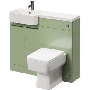 NAPOLI Combination Olive Green 1000mm Vanity Unit Toilet Suite with Left Hand Round Semi Recessed 1 Tap Hole Basin and 2 Doors with Gunmetal Grey Handles NAPOLI Combination Olive Green 1000mm Vanity Unit Toilet Suite with Left Hand Round Semi Recessed 1 Tap Hole Basin and 2 Doors with Gunmetal Grey Handles