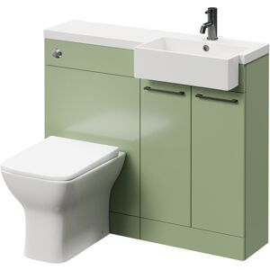 NAPOLI Combination Olive Green 1000mm Vanity Unit Toilet Suite with Right Hand Square Semi Recessed 1 Tap Hole Basin and 2 Doors with Gunmetal Grey Handles NAPOLI Combination Olive Green 1000mm Vanity Unit Toilet Suite with Right Hand Square Semi Recessed 1 Tap Hole Basin and 2 Doors with Gunmetal Grey Handles