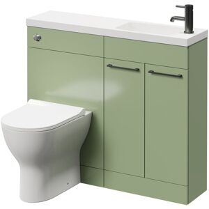 Combination Olive Green 1000mm Vanity Unit Toilet Suite with Slimline 1 Tap Hole Round Basin and 2 Doors with Gunmetal Grey Handles - Napoli Combination Olive Green 1000mm Vanity Unit Toilet Suite with Slimline 1 Tap Hole Round Basin and 2 Doors with Gunmetal Grey Handles - Napoli