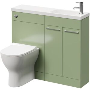 Combination Olive Green 1000mm Vanity Unit Toilet Suite with Slimline 1 Tap Hole Round Basin and 2 Doors with Polished Chrome Handles - Napoli Combination Olive Green 1000mm Vanity Unit Toilet Suite with Slimline 1 Tap Hole Round Basin and 2 Doors with Polished Chrome Handles - Napoli