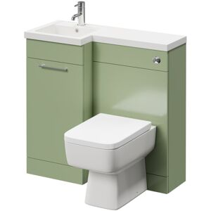Combination Olive Green 900mm Vanity Unit Toilet Suite with Left Hand l Shaped 1 Tap Hole Basin and Single Door with Polished Chrome Handle - Napoli Combination Olive Green 900mm Vanity Unit Toilet Suite with Left Hand l Shaped 1 Tap Hole Basin and Single Door with Polished Chrome Handle - Napoli