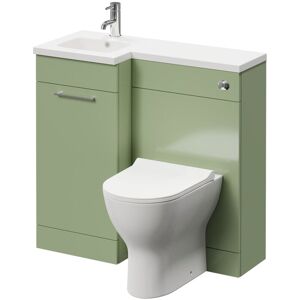NAPOLI Combination Olive Green 900mm Vanity Unit Toilet Suite with Left Hand l Shaped 1 Tap Hole Round Basin and Single Door with Polished Chrome Handle NAPOLI Combination Olive Green 900mm Vanity Unit Toilet Suite with Left Hand l Shaped 1 Tap Hole Round Basin and Single Door with Polished Chrome Handle