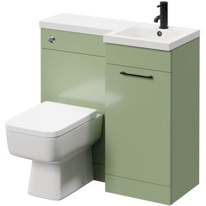 Combination Olive Green 900mm Vanity Unit Toilet Suite with Right Hand l Shaped 1 Tap Hole Basin and Single Door with Matt Black Handle - Napoli Combination Olive Green 900mm Vanity Unit Toilet Suite with Right Hand l Shaped 1 Tap Hole Basin and Single Door with Matt Black Handle - Napoli