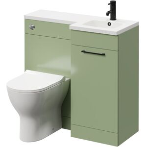 Combination Olive Green 900mm Vanity Unit Toilet Suite with Right Hand l Shaped 1 Tap Hole Round Basin and Single Door with Matt Black Handle - Napoli Combination Olive Green 900mm Vanity Unit Toilet Suite with Right Hand l Shaped 1 Tap Hole Round Basin and Single Door with Matt Black Handle - Napoli