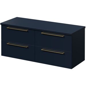 Napoli - Deep Blue 1200mm Wall Mounted Vanity Unit for Countertop Basins with 4 Drawers and Brushed Brass Handles Napoli - Deep Blue 1200mm Wall Mounted Vanity Unit for Countertop Basins with 4 Drawers and Brushed Brass Handles