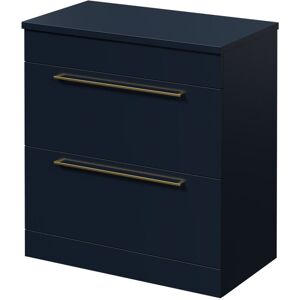 Napoli - Deep Blue 800mm Floor Standing Vanity Unit for Countertop Basins with 2 Drawers and Brushed Brass Handles Napoli - Deep Blue 800mm Floor Standing Vanity Unit for Countertop Basins with 2 Drawers and Brushed Brass Handles