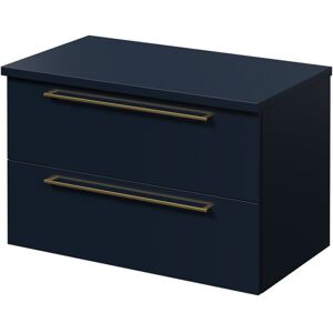 Napoli - Deep Blue 800mm Wall Mounted Vanity Unit for Countertop Basins with 2 Drawers and Brushed Brass Handles Napoli - Deep Blue 800mm Wall Mounted Vanity Unit for Countertop Basins with 2 Drawers and Brushed Brass Handles