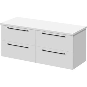 Napoli - Gloss White 1200mm Wall Mounted Vanity Unit for Countertop Basins with 4 Drawers and Matt Black Handles Napoli - Gloss White 1200mm Wall Mounted Vanity Unit for Countertop Basins with 4 Drawers and Matt Black Handles
