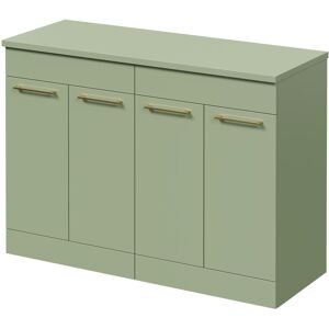 Napoli - Olive Green 1200mm Floor Standing Vanity Unit for Countertop Basins with 4 Doors and Brushed Brass Handles Napoli - Olive Green 1200mm Floor Standing Vanity Unit for Countertop Basins with 4 Doors and Brushed Brass Handles