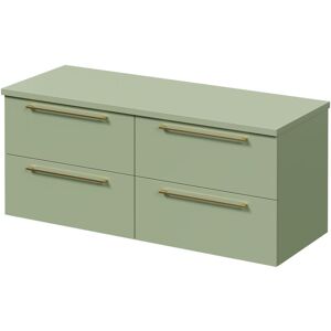 Napoli - Olive Green 1200mm Wall Mounted Vanity Unit for Countertop Basins with 4 Drawers and Brushed Brass Handles Napoli - Olive Green 1200mm Wall Mounted Vanity Unit for Countertop Basins with 4 Drawers and Brushed Brass Handles