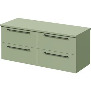Napoli - Olive Green 1200mm Wall Mounted Vanity Unit for Countertop Basins with 4 Drawers and Matt Black Handles Napoli - Olive Green 1200mm Wall Mounted Vanity Unit for Countertop Basins with 4 Drawers and Matt Black Handles