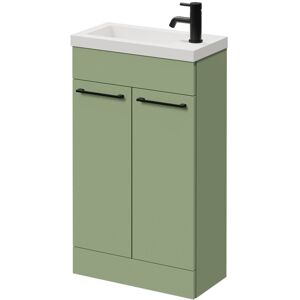 Napoli Olive Green 500mm Slimline Floor Standing 2 Door Vanity Unit with Basin and Matt Black Handles Napoli Olive Green 500mm Slimline Floor Standing 2 Door Vanity Unit with Basin and Matt Black Handles