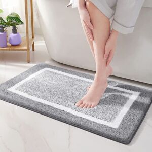 LINGHHANG Non-Slip Bath Mat - 40 x 60 cm - Grey, Soft Microfiber Bathroom Mat, Absorbent Long Pile Bath Mat, Machine Washable LINGHHANG Non-Slip Bath Mat - 40 x 60 cm - Grey, Soft Microfiber Bathroom Mat, Absorbent Long Pile Bath Mat, Machine Washable
