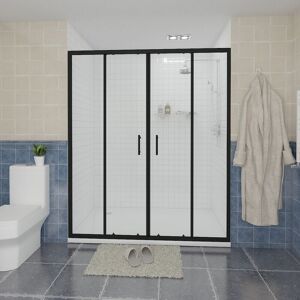 Sliding Shower Door Enclosure Walk In Glass Screen Panel Matte Black Framed 1700 x 1900mm - NRG Sliding Shower Door Enclosure Walk In Glass Screen Panel Matte Black Framed 1700 x 1900mm - NRG